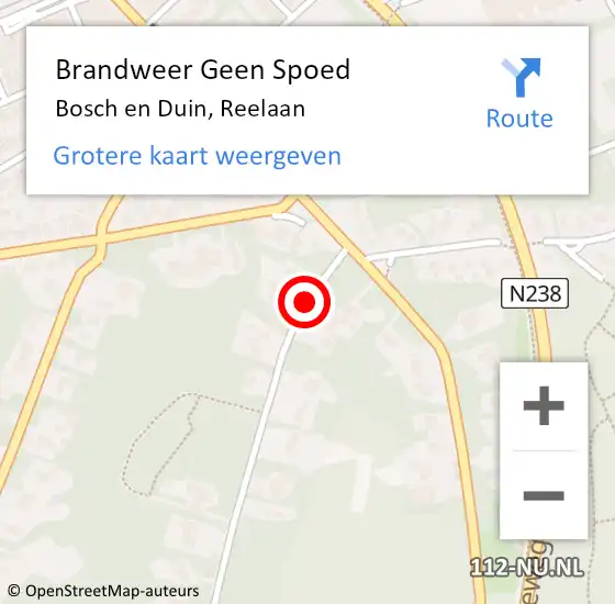 Locatie op kaart van de 112 melding: Brandweer Geen Spoed Naar Bosch en Duin, Reelaan op 8 juli 2016 13:16