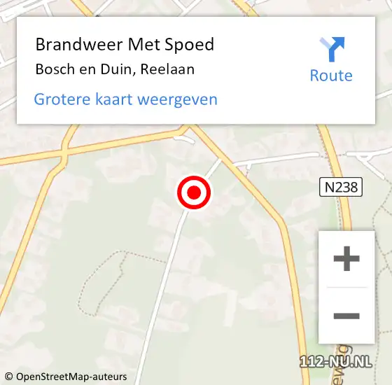 Locatie op kaart van de 112 melding: Brandweer Met Spoed Naar Bosch en Duin, Reelaan op 8 juli 2016 13:19
