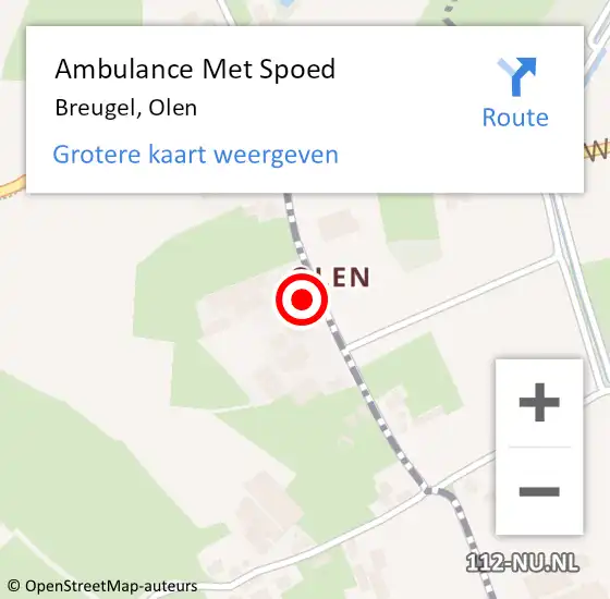 Locatie op kaart van de 112 melding: Ambulance Met Spoed Naar Breugel, Olen op 8 juli 2016 19:54