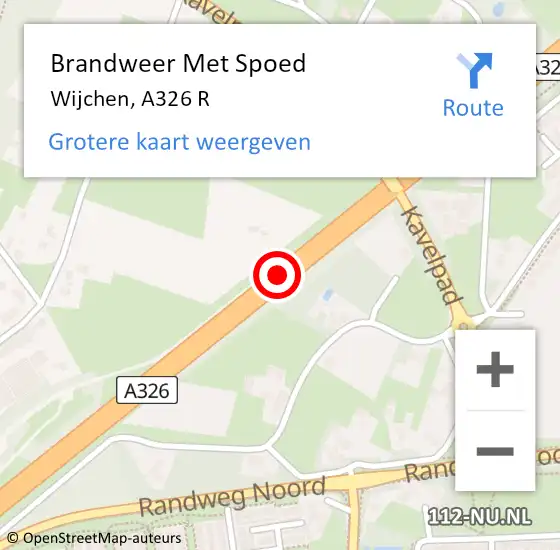 Locatie op kaart van de 112 melding: Brandweer Met Spoed Naar Wijchen, A326 R op 10 juli 2016 01:07