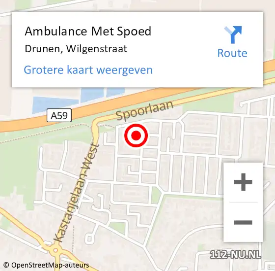 Locatie op kaart van de 112 melding: Ambulance Met Spoed Naar Drunen, Wilgenstraat op 10 juli 2016 03:00