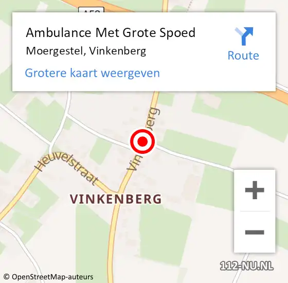 Locatie op kaart van de 112 melding: Ambulance Met Grote Spoed Naar Moergestel, Vinkenberg op 10 juli 2016 04:16