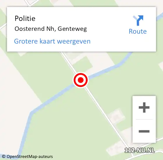 Locatie op kaart van de 112 melding: Politie Oosterend Nh, Genteweg op 10 juli 2016 04:47