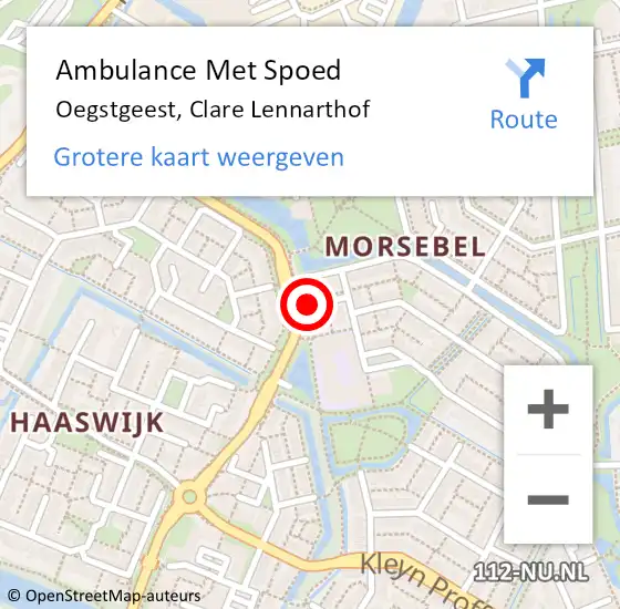 Locatie op kaart van de 112 melding: Ambulance Met Spoed Naar Oegstgeest, Clare Lennarthof op 10 juli 2016 20:21