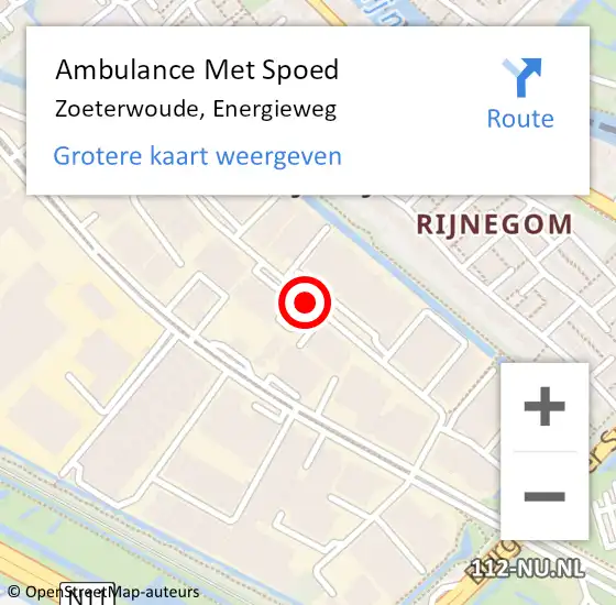 Locatie op kaart van de 112 melding: Ambulance Met Spoed Naar Zoeterwoude, Energieweg op 11 juli 2016 07:28