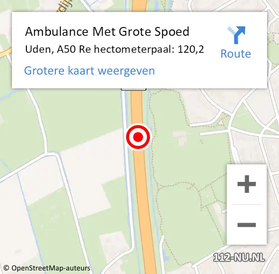 Locatie op kaart van de 112 melding: Ambulance Met Grote Spoed Naar Uden, A50 Li hectometerpaal: 121,0 op 20 december 2013 18:45