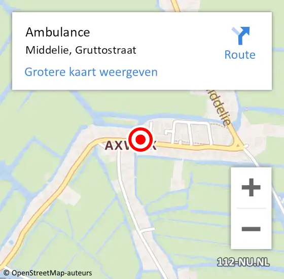 Locatie op kaart van de 112 melding: Ambulance Middelie, Gruttostraat op 11 juli 2016 10:53