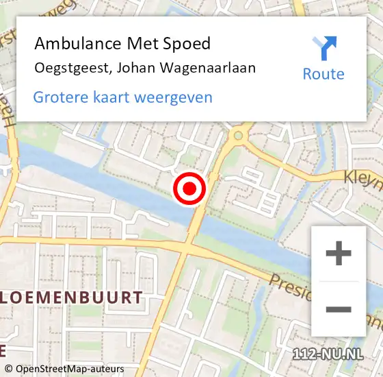 Locatie op kaart van de 112 melding: Ambulance Met Spoed Naar Oegstgeest, Johan Wagenaarlaan op 11 juli 2016 18:34