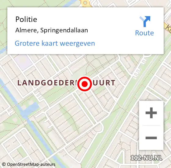 Locatie op kaart van de 112 melding: Politie Almere, Springendallaan op 12 juli 2016 15:33