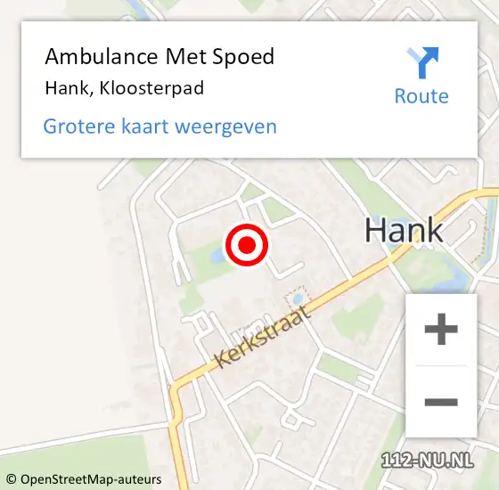 Locatie op kaart van de 112 melding: Ambulance Met Spoed Naar Hank, Kloosterpad op 12 juli 2016 22:21