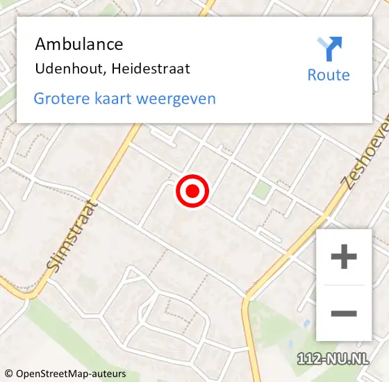 Locatie op kaart van de 112 melding: Ambulance Udenhout, Heidestraat op 13 juli 2016 12:55