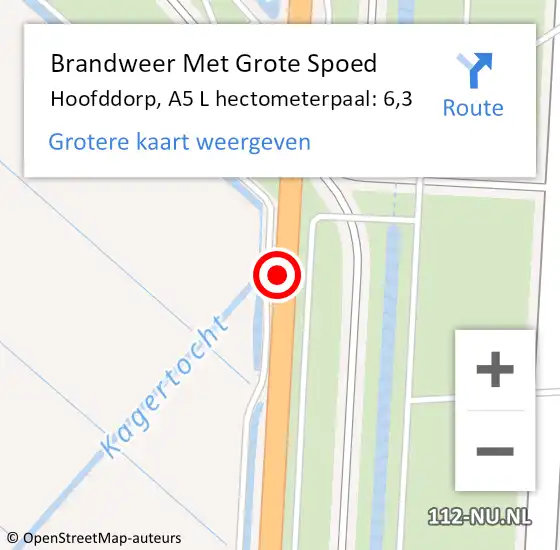 Locatie op kaart van de 112 melding: Brandweer Met Grote Spoed Naar Hoofddorp, A5 L hectometerpaal: 6,3 op 13 juli 2016 16:03