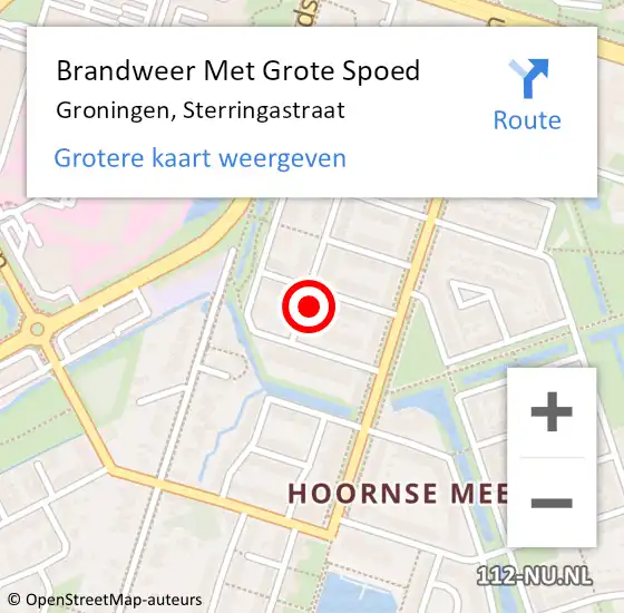 Locatie op kaart van de 112 melding: Brandweer Met Grote Spoed Naar Groningen, Sterringastraat op 13 juli 2016 16:14