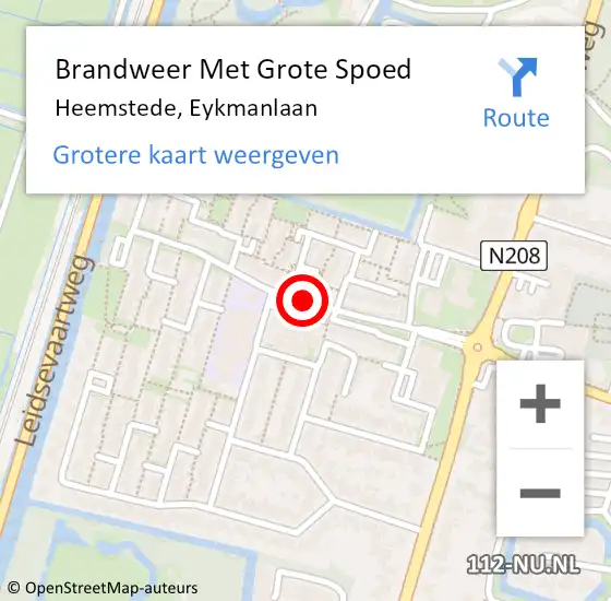 Locatie op kaart van de 112 melding: Brandweer Met Grote Spoed Naar Heemstede, Eykmanlaan op 13 juli 2016 17:40