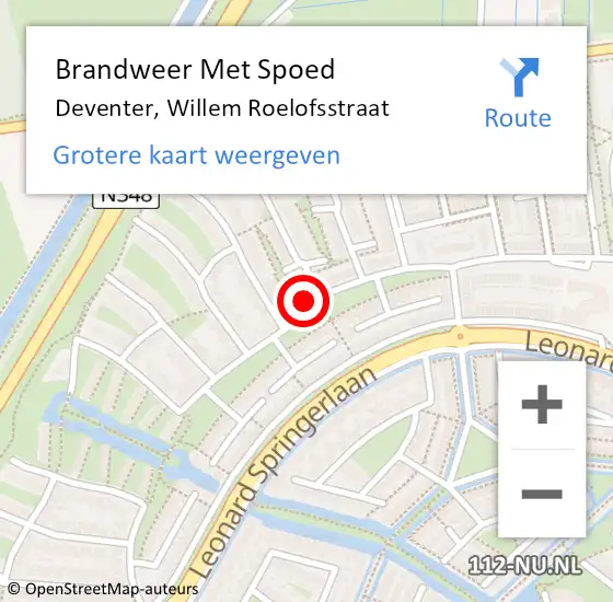Locatie op kaart van de 112 melding: Brandweer Met Spoed Naar Deventer, Willem Roelofsstraat op 13 juli 2016 20:14