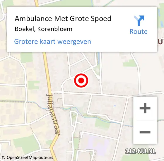 Locatie op kaart van de 112 melding: Ambulance Met Grote Spoed Naar Boekel, Korenbloem op 13 juli 2016 21:46