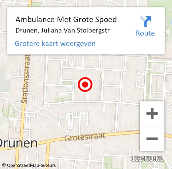 Locatie op kaart van de 112 melding: Ambulance Met Grote Spoed Naar Drunen, Juliana Van Stolbergstr op 13 juli 2016 22:42