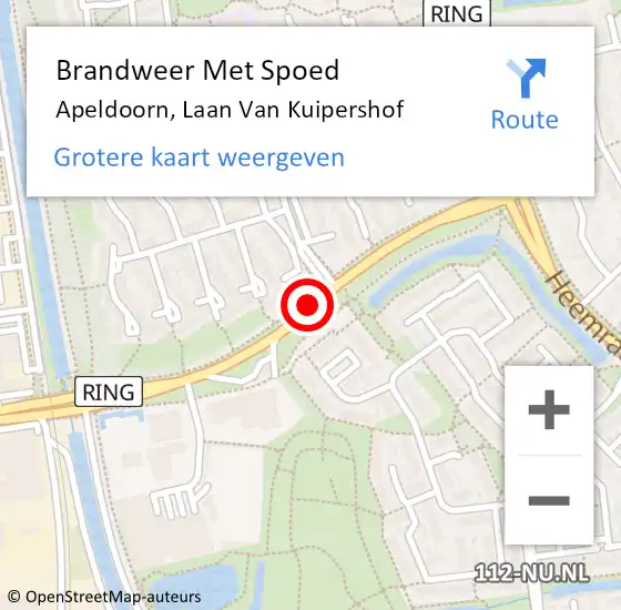 Locatie op kaart van de 112 melding: Brandweer Met Spoed Naar Apeldoorn, Laan Van Kuipershof op 13 juli 2016 23:13