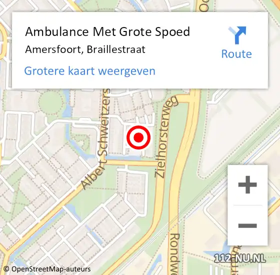 Locatie op kaart van de 112 melding: Ambulance Met Grote Spoed Naar Amersfoort, Braillestraat op 14 juli 2016 00:16