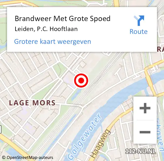 Locatie op kaart van de 112 melding: Brandweer Met Grote Spoed Naar Leiden, P.C. Hooftlaan op 14 juli 2016 05:53