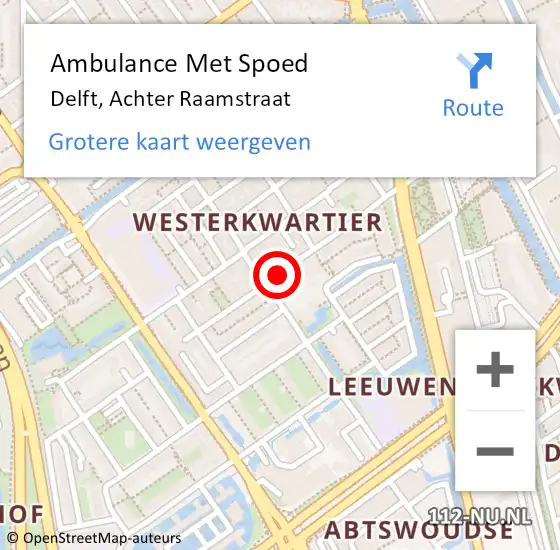 Locatie op kaart van de 112 melding: Ambulance Met Spoed Naar Delft, Achter Raamstraat op 14 juli 2016 14:50