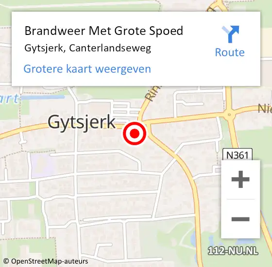 Locatie op kaart van de 112 melding: Brandweer Met Grote Spoed Naar Gytsjerk, Canterlandseweg op 15 juli 2016 01:18