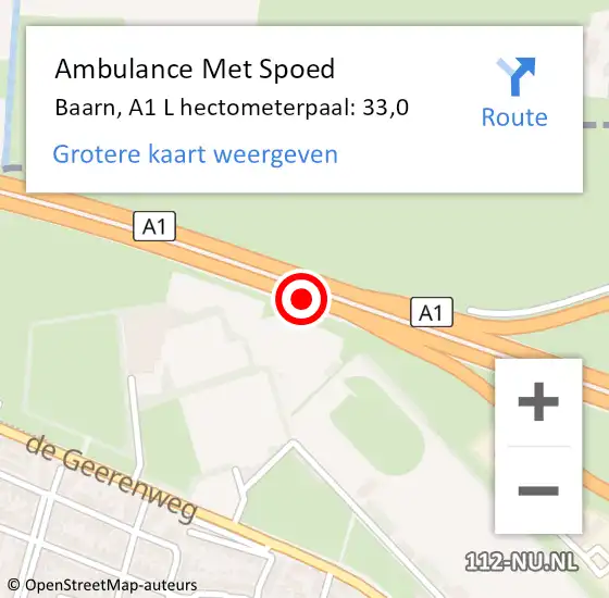 Locatie op kaart van de 112 melding: Ambulance Met Spoed Naar Baarn, A1 L hectometerpaal: 34,2 op 15 juli 2016 10:00
