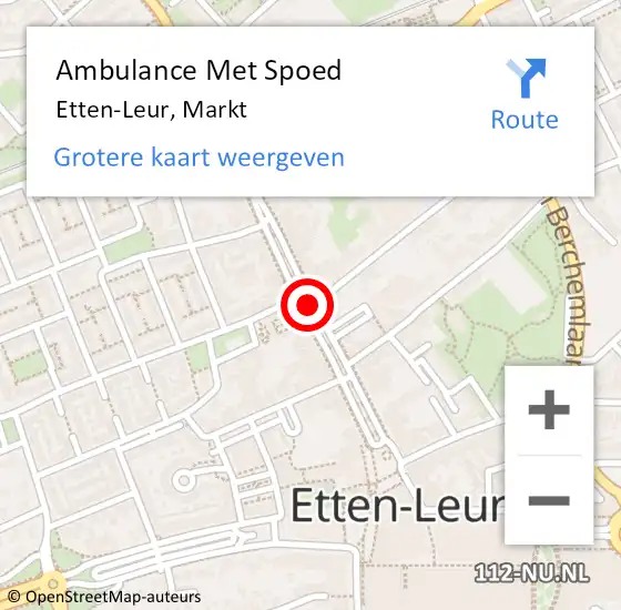 Locatie op kaart van de 112 melding: Ambulance Met Spoed Naar Etten-Leur, Markt op 15 juli 2016 13:49