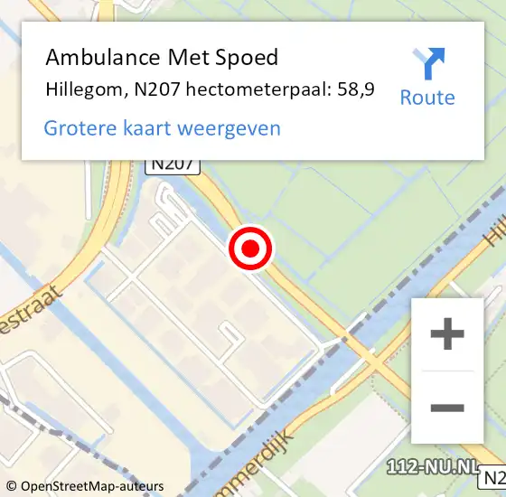 Locatie op kaart van de 112 melding: Ambulance Met Spoed Naar Hillegom, N207 hectometerpaal: 58,9 op 15 juli 2016 16:53