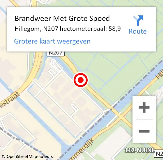 Locatie op kaart van de 112 melding: Brandweer Met Grote Spoed Naar Hillegom, N207 hectometerpaal: 58,9 op 15 juli 2016 16:54