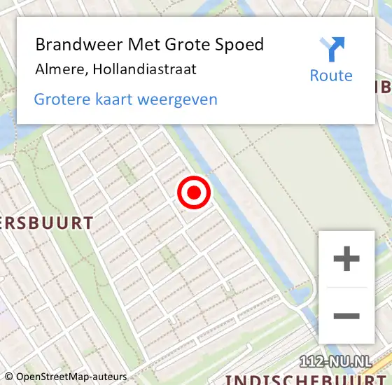 Locatie op kaart van de 112 melding: Brandweer Met Grote Spoed Naar Almere, Hollandiastraat op 16 juli 2016 05:01