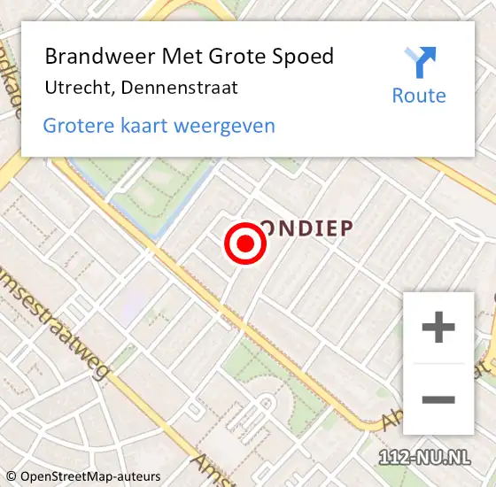 Locatie op kaart van de 112 melding: Brandweer Met Grote Spoed Naar Utrecht, Dennenstraat op 16 juli 2016 10:46