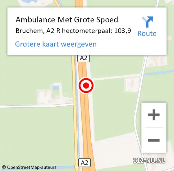 Locatie op kaart van de 112 melding: Ambulance Met Grote Spoed Naar Bruchem, A2 R op 16 juli 2016 11:18