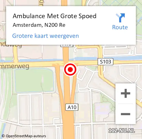 Locatie op kaart van de 112 melding: Ambulance Met Grote Spoed Naar Amsterdam, N200 Re op 16 juli 2016 14:20