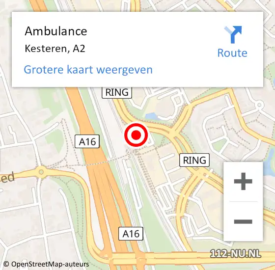 Locatie op kaart van de 112 melding: Ambulance Kesteren, A2 op 17 juli 2016 02:05