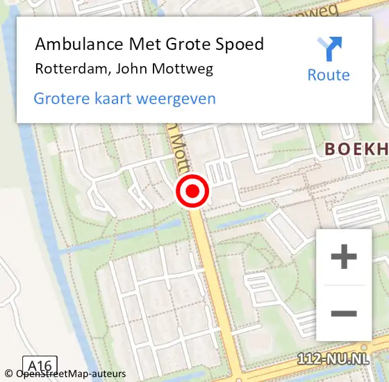 Locatie op kaart van de 112 melding: Ambulance Met Grote Spoed Naar Rotterdam, John Mottweg op 17 juli 2016 08:36
