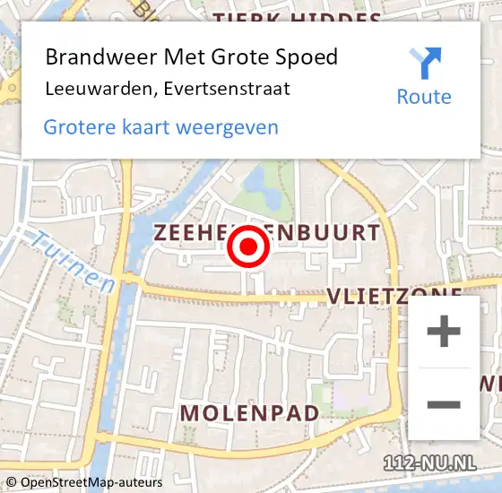 Locatie op kaart van de 112 melding: Brandweer Met Grote Spoed Naar Leeuwarden, Evertsenstraat op 17 juli 2016 14:58
