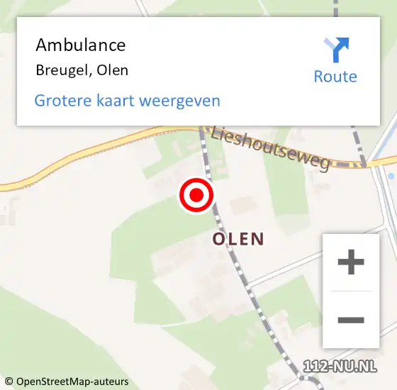 Locatie op kaart van de 112 melding: Ambulance Breugel, Olen op 17 juli 2016 15:05