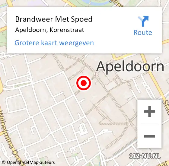 Locatie op kaart van de 112 melding: Brandweer Met Spoed Naar Apeldoorn, Korenstraat op 17 juli 2016 19:21