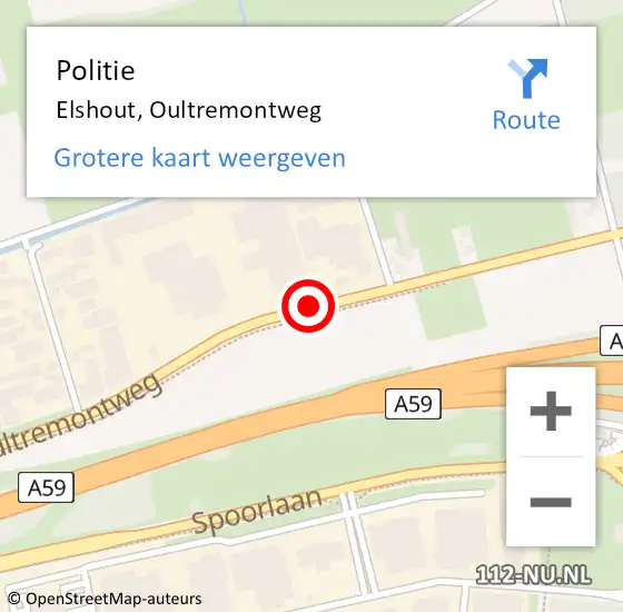 Locatie op kaart van de 112 melding: Politie Elshout, Oultremontweg op 18 juli 2016 08:37