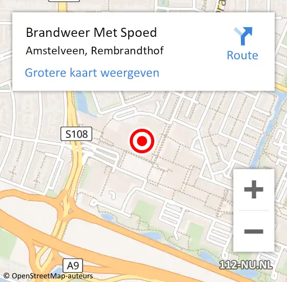 Locatie op kaart van de 112 melding: Brandweer Met Spoed Naar Amstelveen, Rembrandthof op 18 juli 2016 10:07