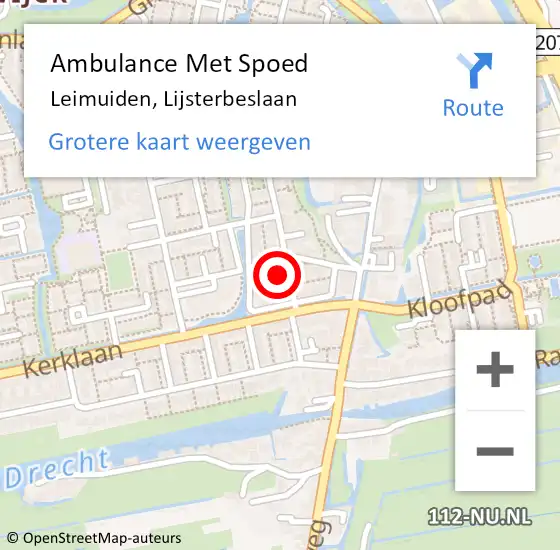 Locatie op kaart van de 112 melding: Ambulance Met Spoed Naar Leimuiden, Lijsterbeslaan op 18 juli 2016 12:07