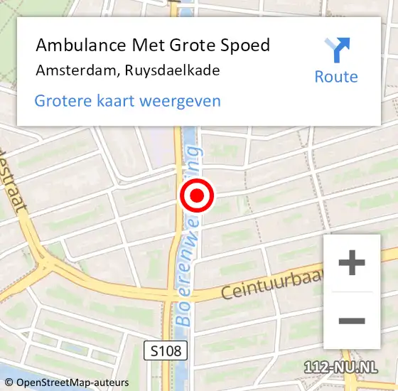 Locatie op kaart van de 112 melding: Ambulance Met Grote Spoed Naar Amsterdam, Ruysdaelkade op 18 juli 2016 14:13