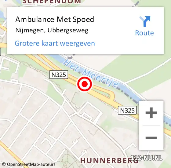 Locatie op kaart van de 112 melding: Ambulance Met Spoed Naar Nijmegen, Ubbergseweg op 19 juli 2016 00:12