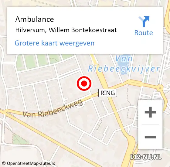 Locatie op kaart van de 112 melding: Ambulance Hilversum, Willem Bontekoestraat op 21 december 2013 16:58