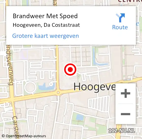 Locatie op kaart van de 112 melding: Brandweer Met Spoed Naar Hoogeveen, Da Costastraat op 19 juli 2016 04:41