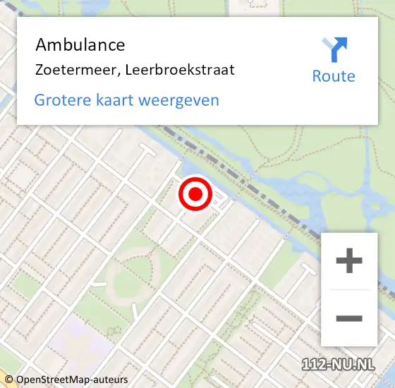 Locatie op kaart van de 112 melding: Ambulance Zoetermeer, Leerbroekstraat op 19 juli 2016 10:07