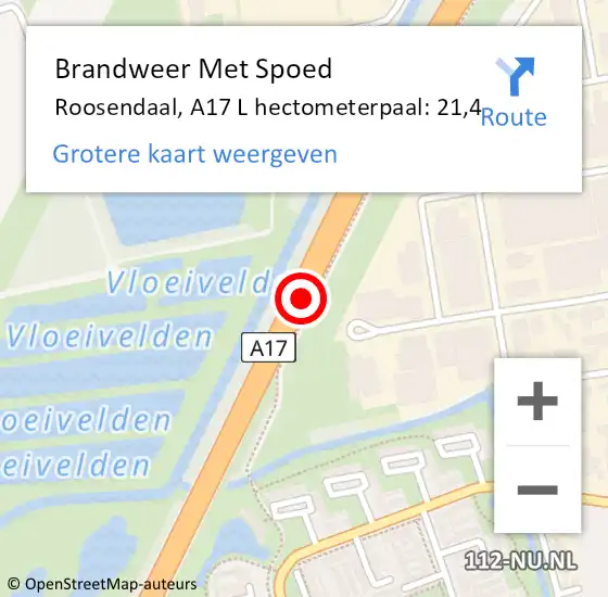 Locatie op kaart van de 112 melding: Brandweer Met Spoed Naar Roosendaal, A17 L hectometerpaal: 21,4 op 19 juli 2016 12:32