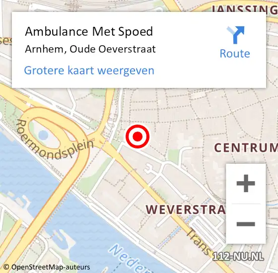 Locatie op kaart van de 112 melding: Ambulance Met Spoed Naar Arnhem, Oude Oeverstraat op 19 juli 2016 16:40