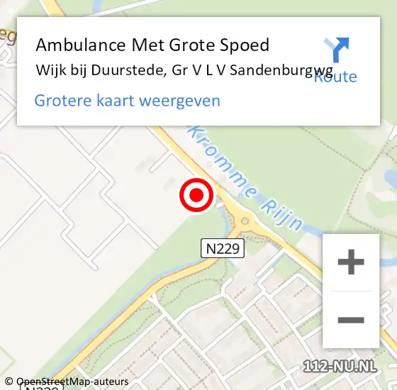 Locatie op kaart van de 112 melding: Ambulance Met Grote Spoed Naar Wijk bij Duurstede, Gr V L V Sandenburgwg op 19 juli 2016 18:09